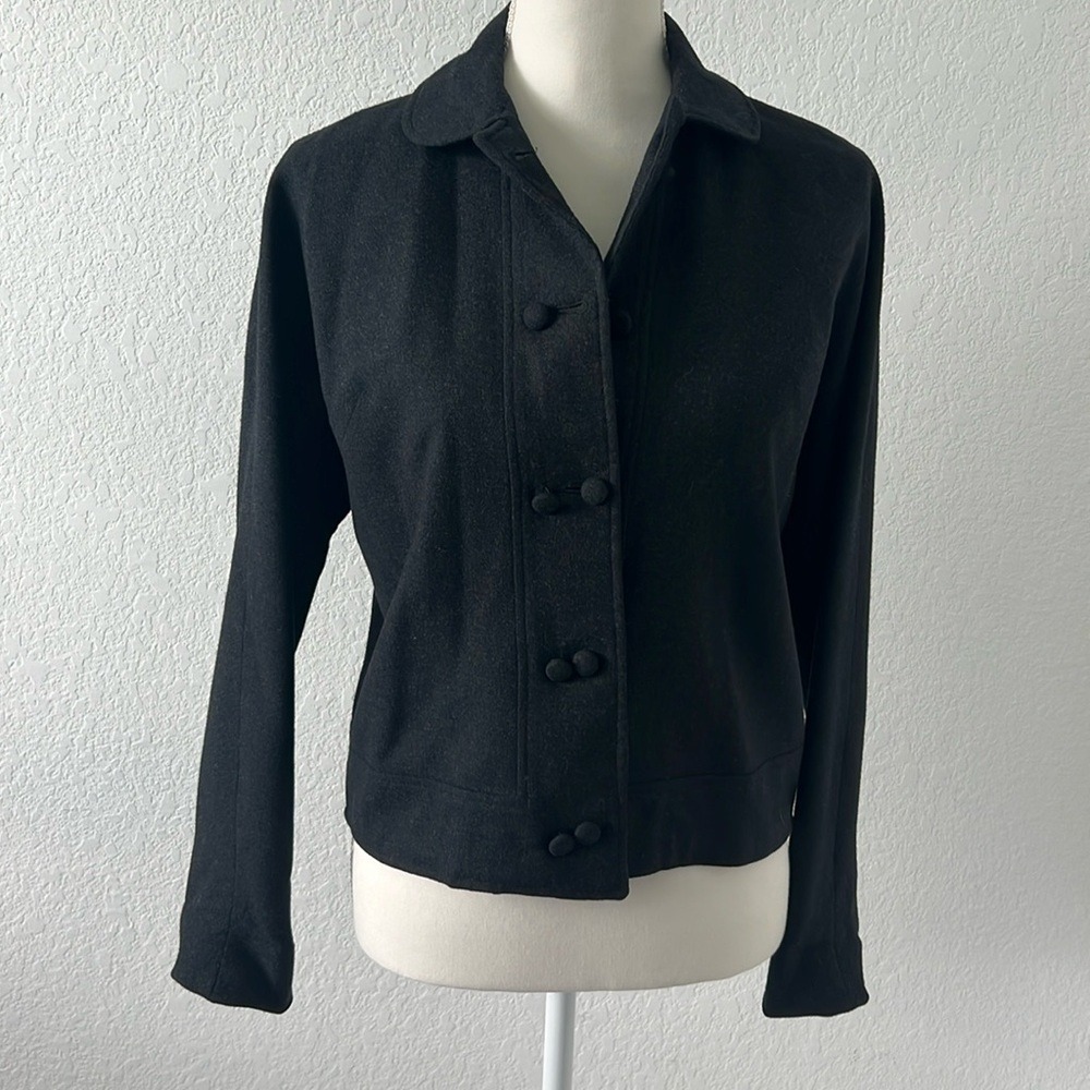 Charcoal‎ Grey Wool Blend Double Breasted Jacket Peter Pan Collar Womens Medium - Picture 7 of 9
